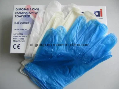 Transparente, gepuderte/freie PVC-Handschuhe aus medizinischem Vinyl (ISO- und CE-zertifiziert)